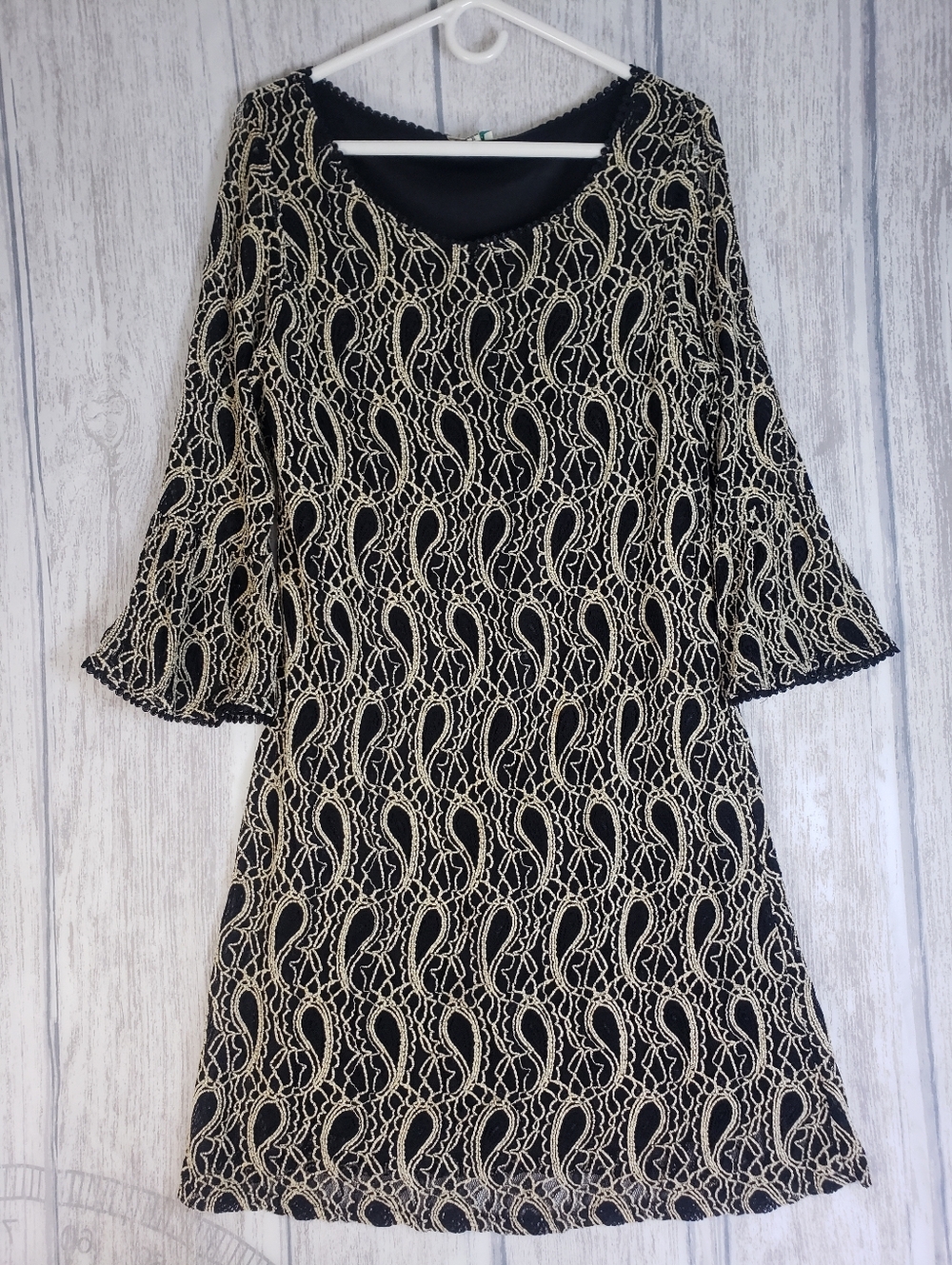 Haani Black & Cream Chenille Lace Overlay Lined Retro Insp 60s Stretchy XL 1f